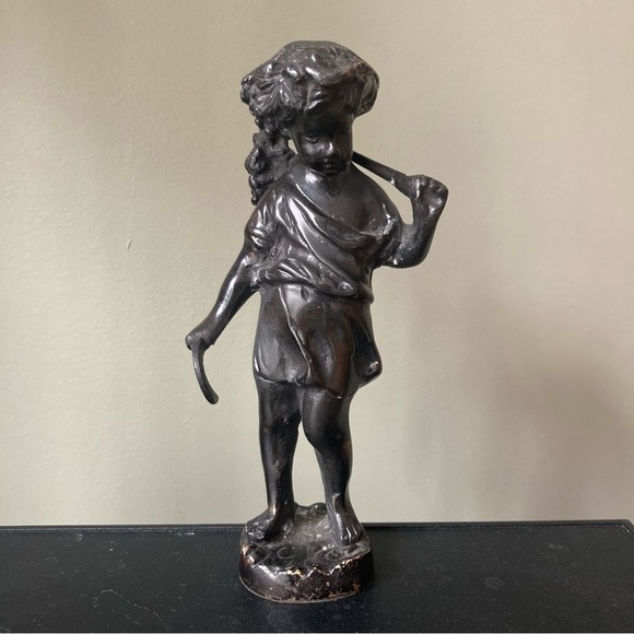 19th Century Vintage Antique Bronze Cast Harvest Putti Child Statue - Picture 5 of 12